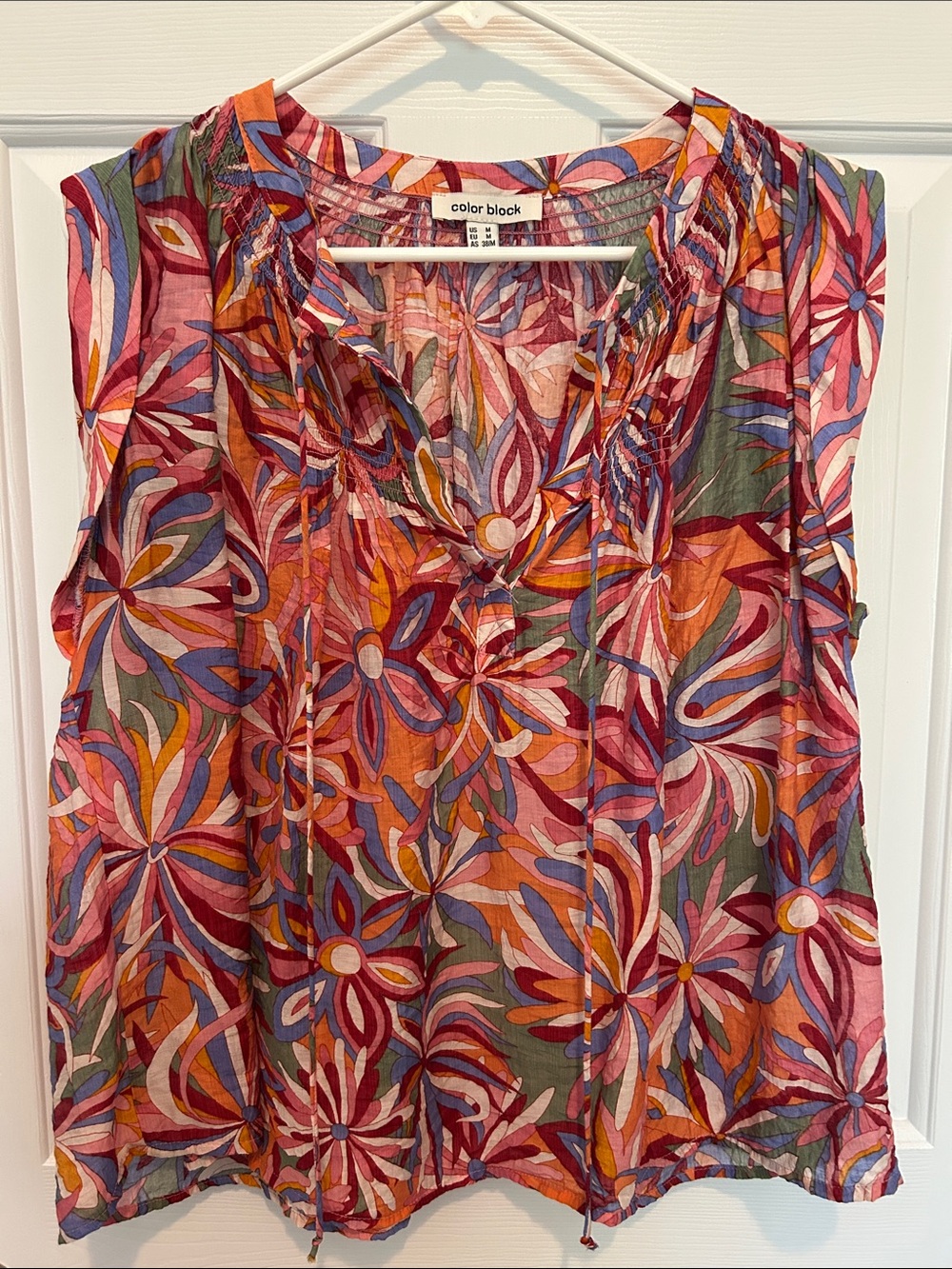 Color Block Women's Sleeveless Floral Print Top